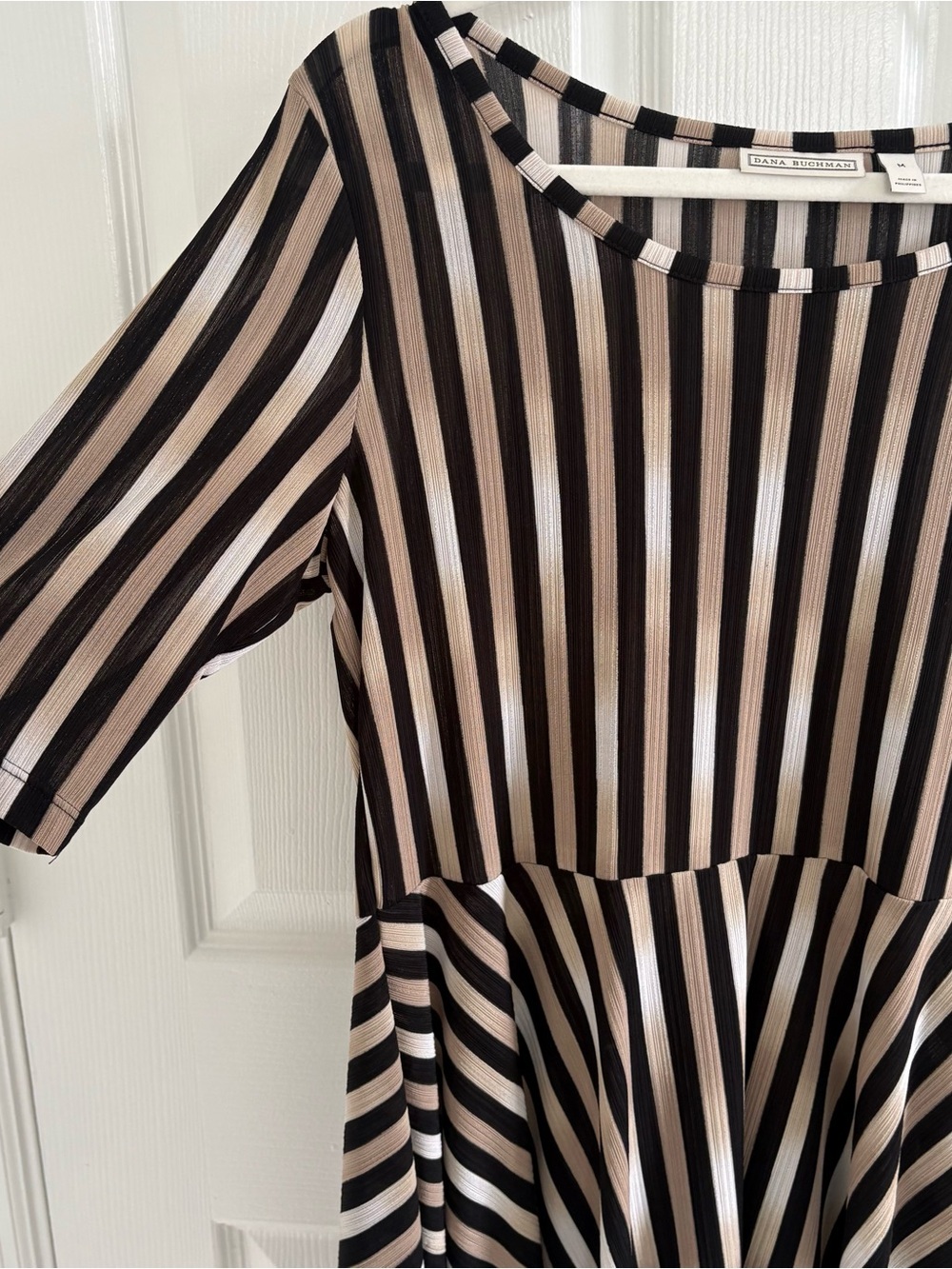 Dana Buchman Black and Cream Striped Peplum Tunic - Picture 4 of 5